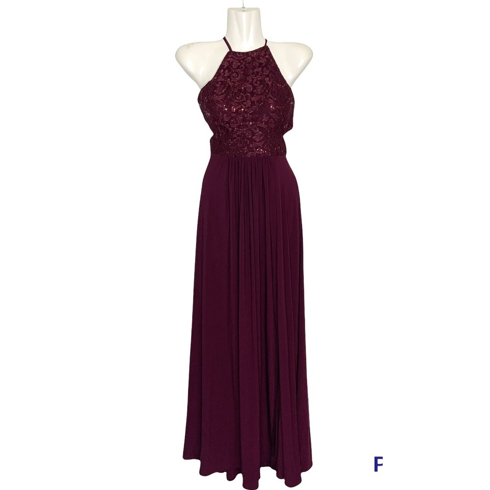 Morgan & Co Maxi Dress Junior 3 Burgundy Prom Formal Evening Gown Bridesmaid
